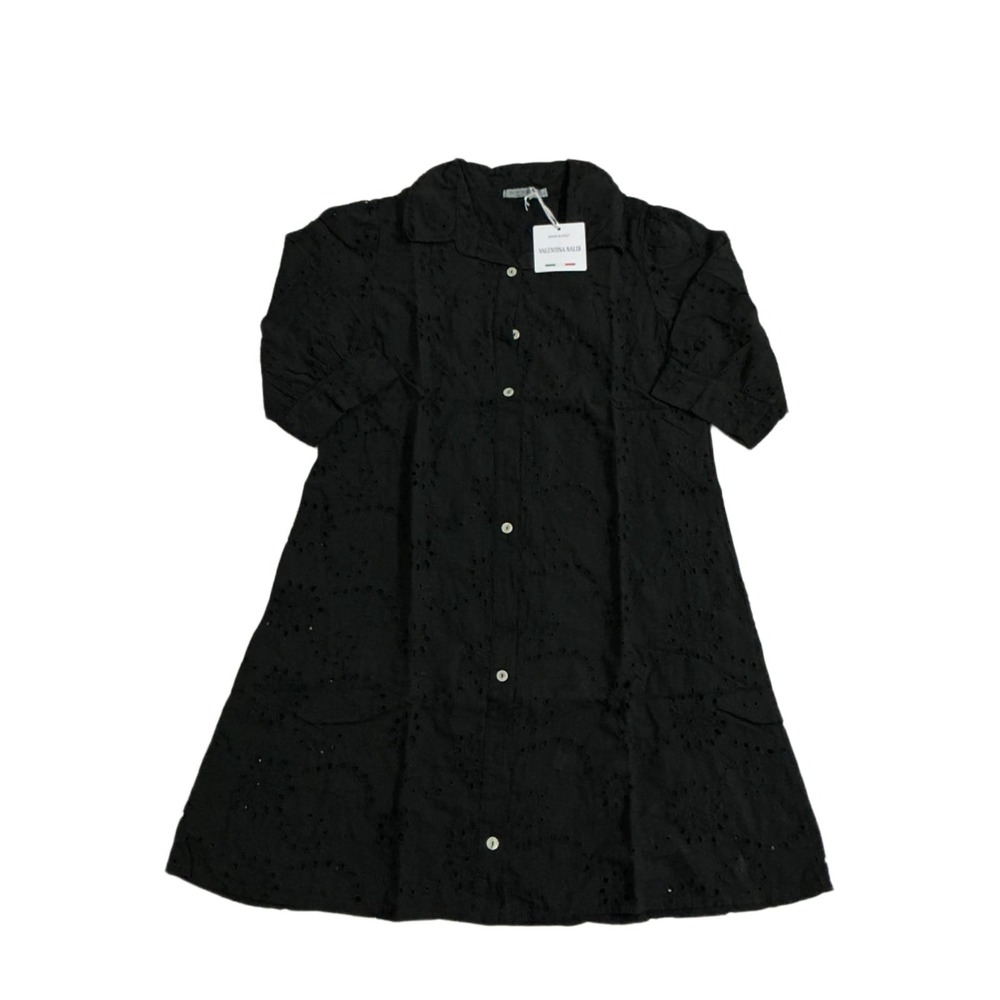 Valentina Naldi Black Eyelet Shirt Dress Women's L Made in Italy Cotton NWT